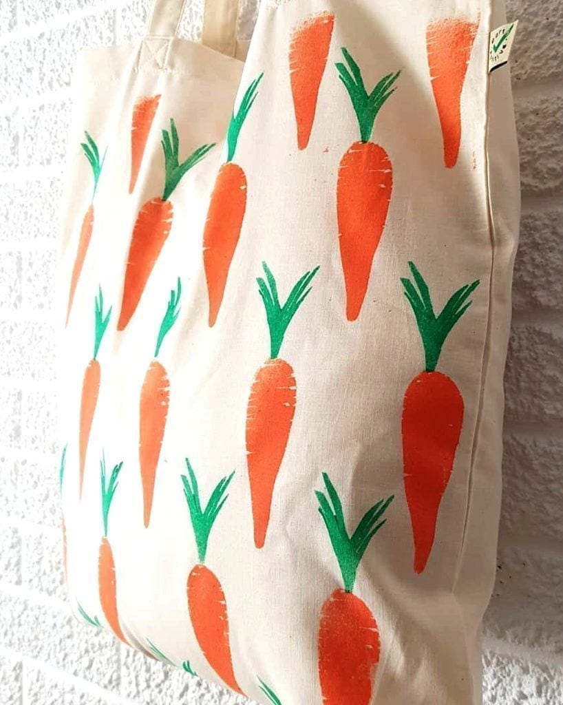 Tote bags tela estampado zanahoria detalle _ cotton tote bag carrot
